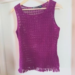 Vintage Hand Crochet Cotton Purple Sweater Vest Size Medium